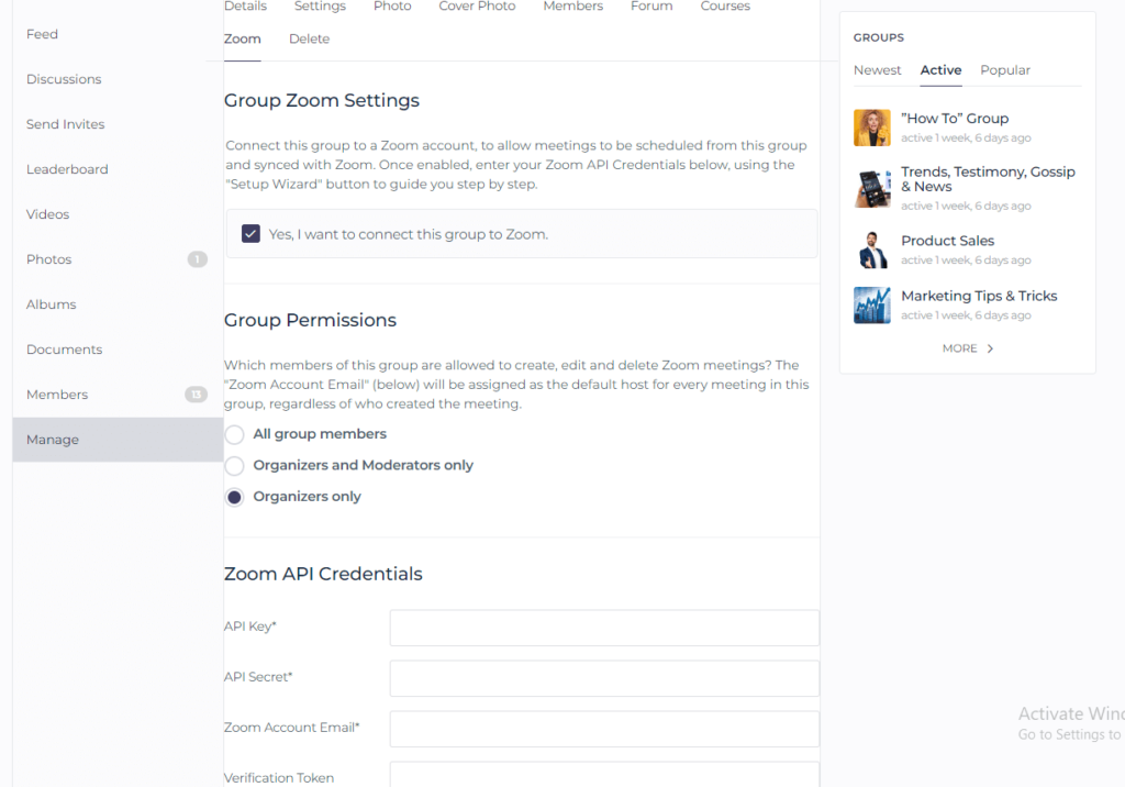 create Zoom Conference and Webinar Meetings api keys